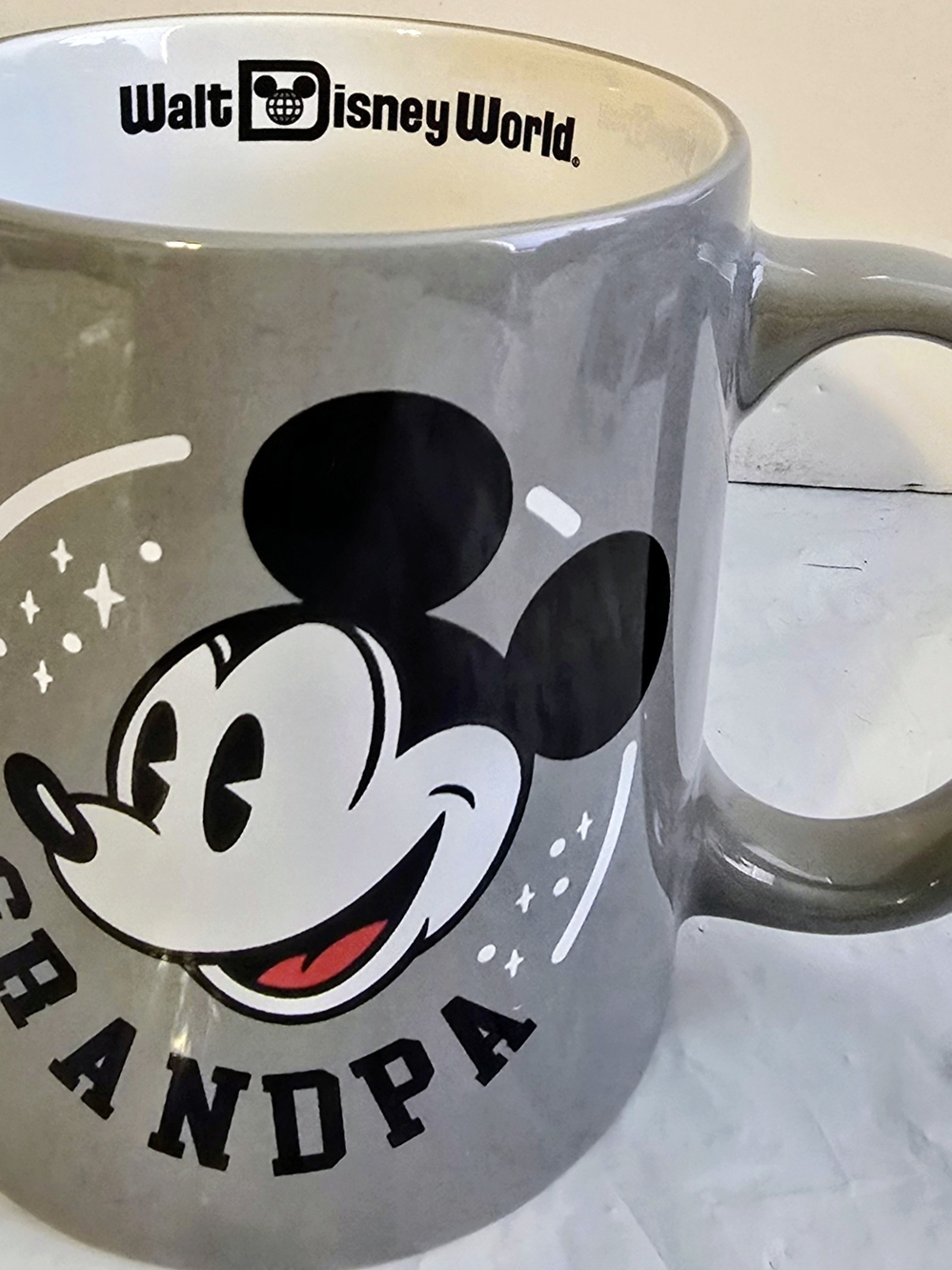 Disney Gray Mickey Mouse Grandpa Ceramic Mug New